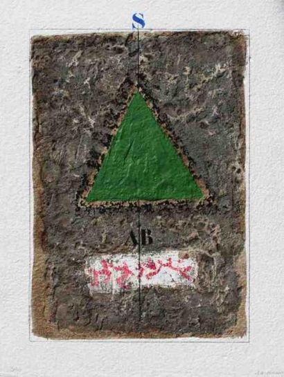 James Coignard (1925-2008) Triangle vert Gravure au carborundum. Rehaussée à la main...