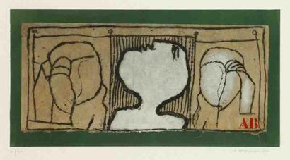 James Coignard (1925-2008) De face Gravure au carborundum. Collage et rehauts de...
