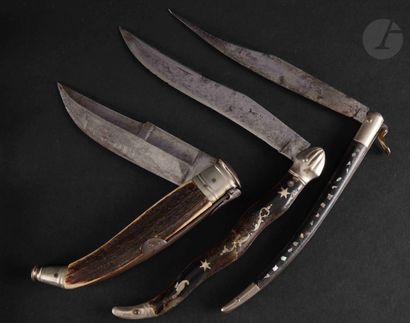 Four folding pocket knives, one of which...