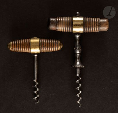  LEBOULLANGER 
Two simple corkscrews, the handles out of turned wooden and brass...
