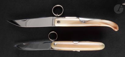 null JACQUES MONGIN

Two folding knives with palm, the handle in blond horn.

Marked...