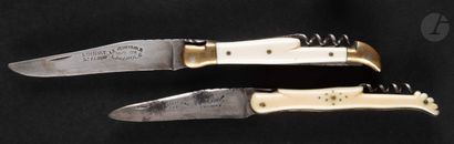 LAGUIOLE 
Two folding knives with corkscrew,...