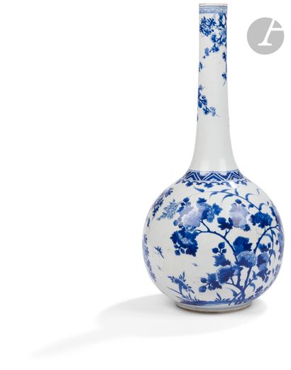 Large porcelain bottle vase with blue and...