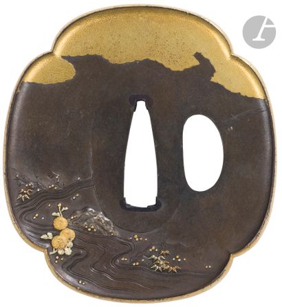 null Tsuba kinko en shibuichi, Japon, fin de l’époque Edo
De forme mokkogata, avec...