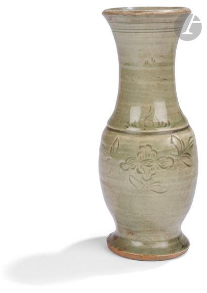Celadon enameled porcelain baluster vase,...