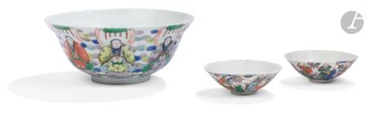 Three porcelain bowls in the green family...
