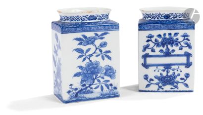 Pair of small blue and white porcelain bottles...