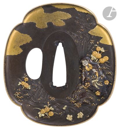 null Tsuba kinko en shibuichi, Japon, fin de l’époque Edo
De forme mokkogata, avec...