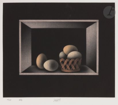 null Mario Avati (1921-2009)
Œufs. 1984. 
Manière noire. 38 x 47,5 cm. Impression...