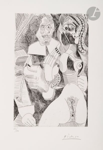 null Pablo Picasso (1881-1973)
Homme rembranesque à la pipe et courtisane. (Les 347,...