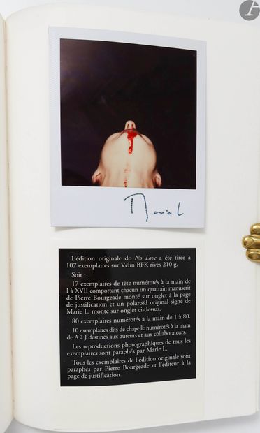 null BOURGEADE (Pierre) - MARIE L.
No Love.
Paris : Librairie Entre Les Lignes, [2000]....