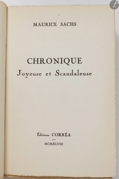 null SACHS (Maurice).
Chronique Joyeuse et Scandaleuse.
Paris : Corrêa, [1948]. — In-12,...