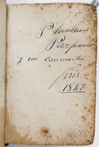 null [PARFUMERIE] - PLANCHAIS.
Livre de recettes de parfumerie.
[Paris : années 1850...