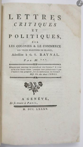 null [DUBUISSON (Paul Ulric) - DUBUC (Jean-Baptiste)].
Lettres critiques et politiques,...