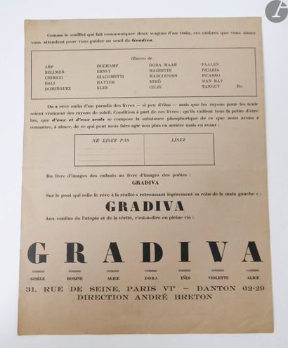 null [SURRÉALISME].
Gradiva.
[Paris, 1937]. — Brochure 2 ff. in-4.

Tract publicitaire...