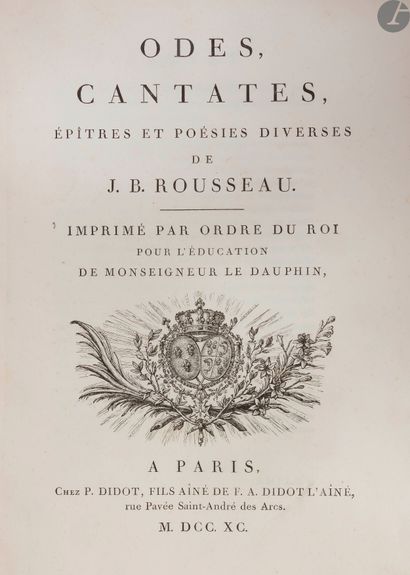  ROUSSEAU (Jean-Baptiste). Odes, cantates, épîtres et poésies diverses. Paris : P....