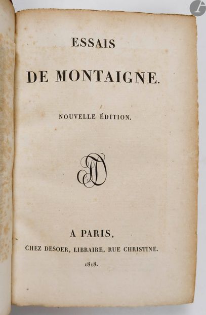  MONTAIGNE (Michel de). Essais. Nouvelle édition. Paris : Desoer, 1818. — In-8, demi-maroquin...