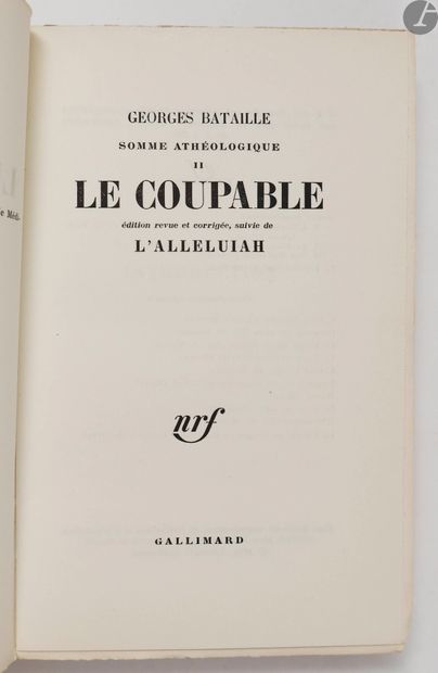  BATAILLE (Georges). Somme athéologique II. Le Coupable. Édition revue et corrigée,...