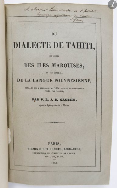 GAUSSIN (Louis). Du dialecte de Tahiti, de...