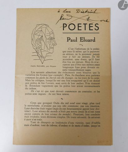 null ELUARD (Paul).
On the lower slopes.
Paris, 1941. - Brochure in-8, in sheets.

First...