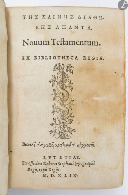  BIBLE. Τῆς Καινῆς Διαθήκης ἂπαντα. Novum Testamentum. Ex bibliotheca Regia. Paris...