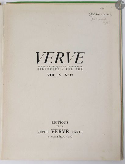 null [REVUE - VERVE] - MATISSE (Henri).
De la couleur.
Paris : Verve, [1945]. — In-folio,...