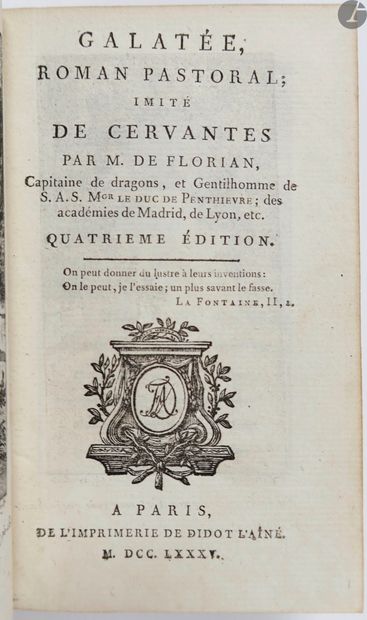  FLORIAN (Jean-Pierre Claris de). Galatée, roman pastoral ; imité de Cervantes. Quatrième...