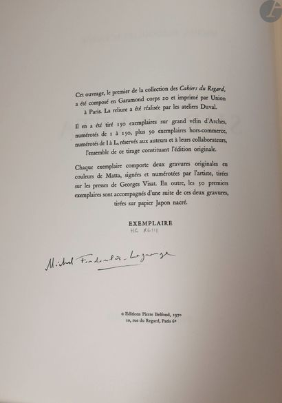  FARDOULIS-LAGRANGE (Michel). Sur Matta. Paris : Pierre Belfond, [1970]. — In-folio,...
