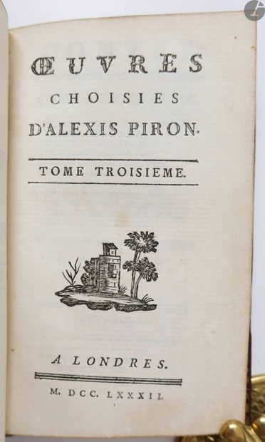  PIRON (Alexis). Œuvres choisies. Londres, 1782. — 3 volumes in-18, maroquin rouge,...
