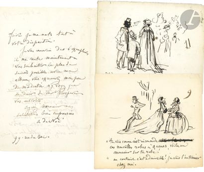  Amédée de Noé dit CHAM (1818-1879). 2 dessins originaux à la plume avec légendes...
