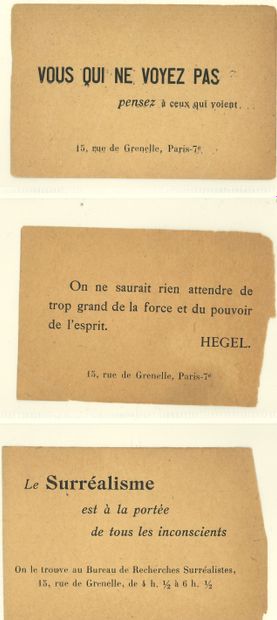 SURRÉALISME. 3 tracts imprimés, [fin 1924] ;...