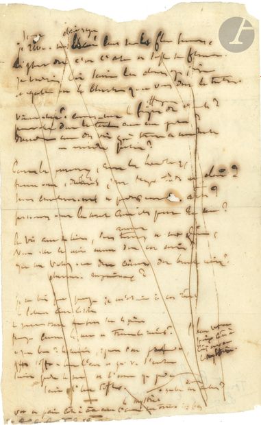 null Victor HUGO. Poème autographe, [Lueur à l’horizon, 1854] ; 1 page in-8 (doublée...