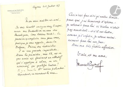 null Marcel PAGNOL (1895-1974). 3 L.A.S., [19547-1966, à Jérôme Carcopino] ; 7 pages...