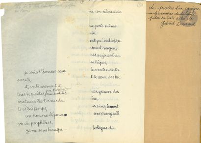 null Gabriel POMERAND (1925-1972). Manuscrit autographe, et photocopie de tapuscrit...