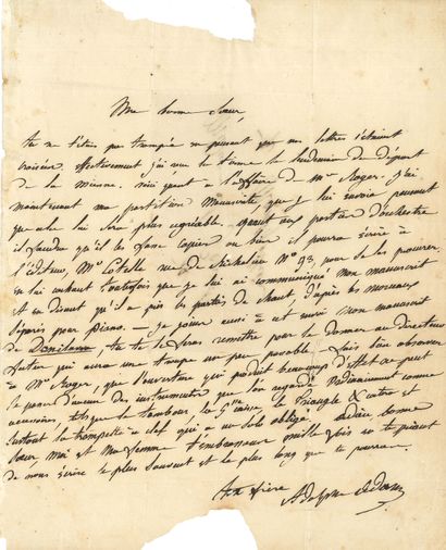 null Adolphe ADAM (1803-1856). L.A.S., [1830?], to his half-sister Sophie Genot in...