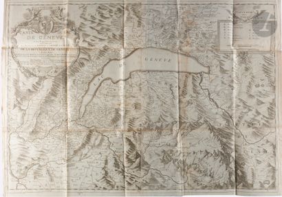 null SUISSE. 4 documents imprimés, 1730-1841.

 Carte du Lac de Genève et des Pays...
