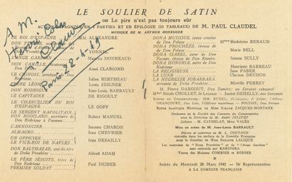 null Paul CLAUDEL (1868-1955). Dédicace a.s. sur un programme ; in-12.

Programme...