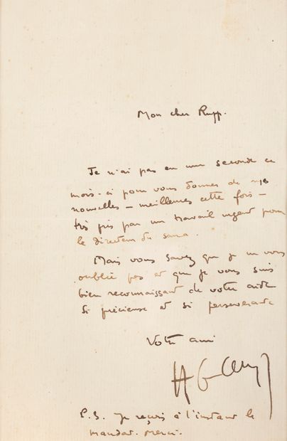 null Henri-Georges CLOUZOT (1907-1977). L.A.S., [ca. 1934-38], to "My dear Rupp";...