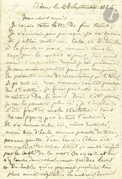 null Arthur RIMBAUD (1854-1891). L.A.S., Aden September 28, 1885, to his family;...