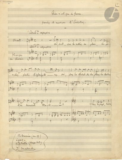 null Jules MASSENET. Autograph Musical Manuscript, Rien n'est que de France, [1891];...