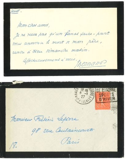 null Georges BERNANOS (1888-1948). 2 L.A.S., 1927, à Frédéric Lefèvre ; 1 page in-12...