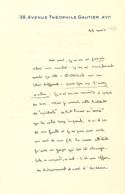 null François MAURIAC (1885-1970). L.A.S. « Fr. M. », Paris 29 mars [1935], [à Jacques...