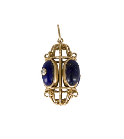 18K (750) gold cage charm set with lapis...