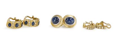 null Suite of 3 pairs of earrings in 18K (750) yellow gold, set with diamonds (and...