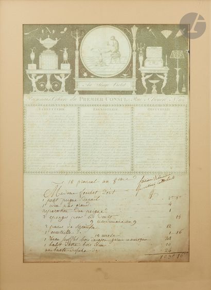 null Framed invoice double face of BIENNAIS with the letterhead of the VIOLET MONKEY,...