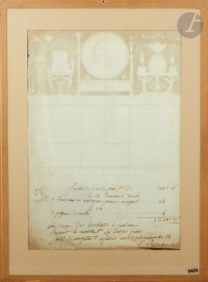 null Framed invoice double face of BIENNAIS with the letterhead of the VIOLET MONKEY,...