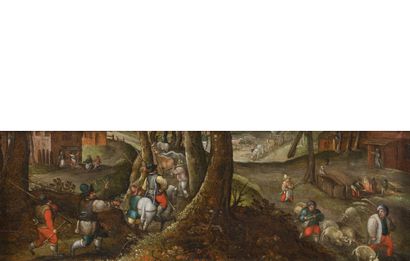 null Attributed to Jacob GRIMMER (1525 - 1590)
Riders in a landscape with shepherds...