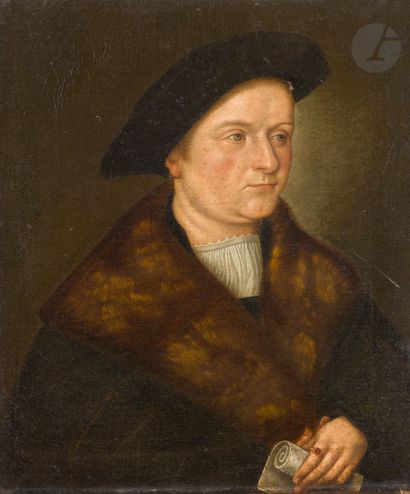 null 17th century GERMAN school, follower of Hans HOLBEIN
Portrait of a man with...