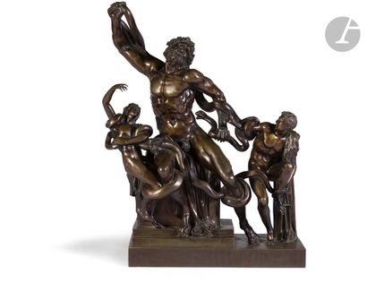 null Grand groupe en bronze à patine brune représentant le Laocoon d’après l’antique ;...