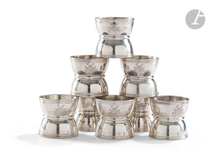 null PARIS END OF THE 19th CENTURY
Set of eight silver egg cups of diabolo shape,...
